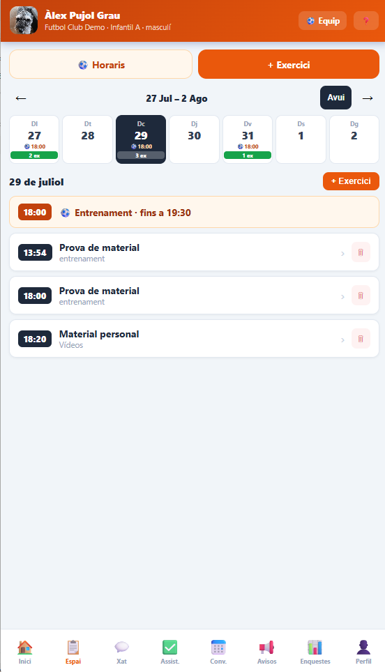 App Coach · Espai / planificació